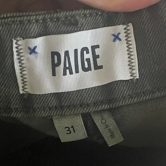 Paige Women's NWOT Vintage Ivy Green Raw Hem Mayslie Utility Jean Shorts Size 31 - Picture 3 of 8